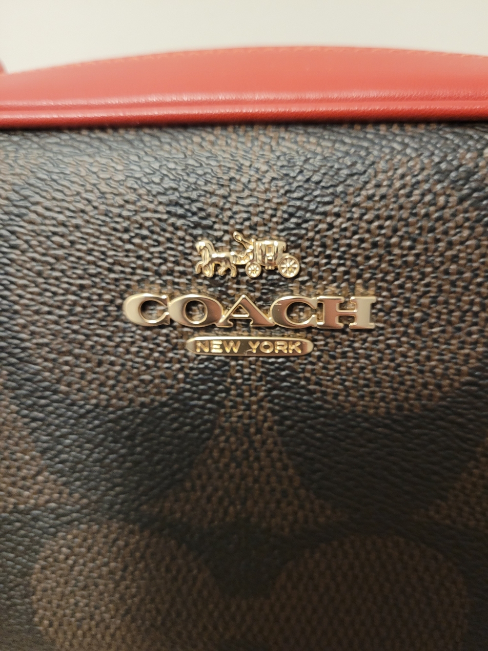 Coach Brown Signature Crossbody with Red Trim and Card Case - Picture 4 of 5